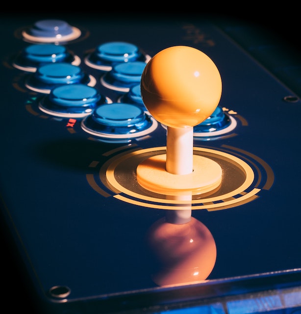 Closeup of arcade stick and buttons