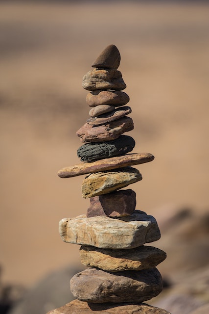 Decorative rocks in a tall pile